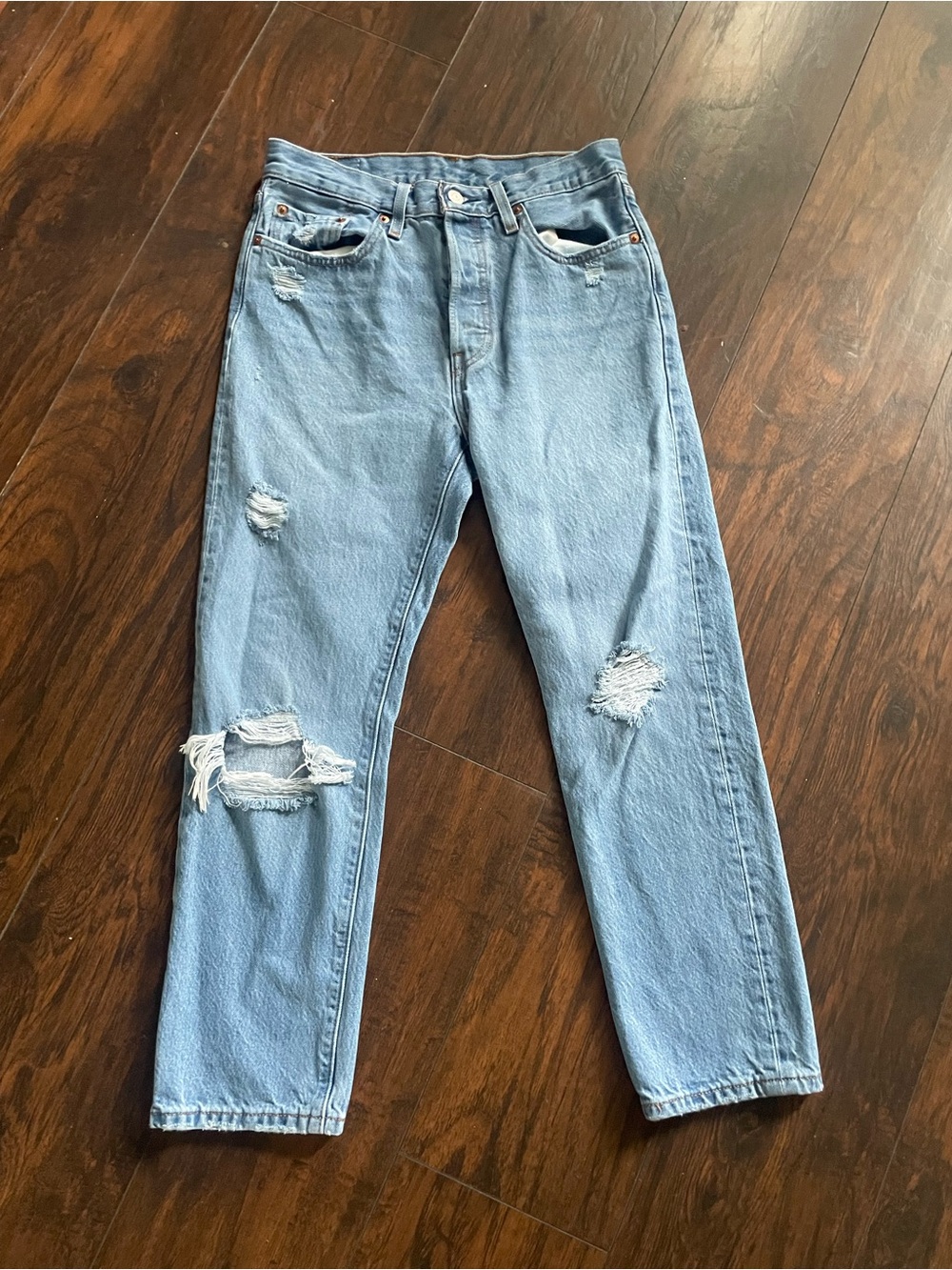 Light Wash Distressed 501 Straight-Leg Jeans